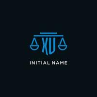 XU monogram initial logo with scales of justice icon design inspiration vector