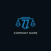 ZZ monogram initial logo with scales of justice icon design inspiration vector