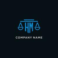 HM monogram initial logo with scales of justice icon design inspiration vector