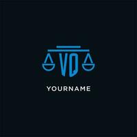 VQ monogram initial logo with scales of justice icon design inspiration vector