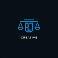 BJ monogram initial logo with scales of justice icon design inspiration vector