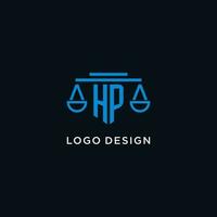 HP monogram initial logo with scales of justice icon design inspiration vector