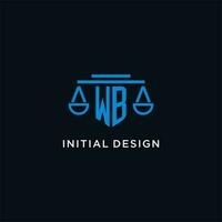 WB monogram initial logo with scales of justice icon design inspiration vector