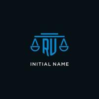 RU monogram initial logo with scales of justice icon design inspiration vector