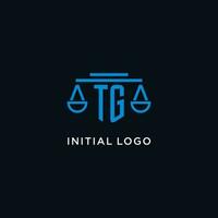 tg monograma inicial logo con escamas de justicia icono diseño inspiración vector