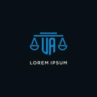 UA monogram initial logo with scales of justice icon design inspiration vector