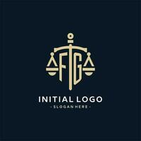 fg inicial logo con escala de justicia y proteger icono vector