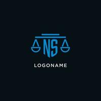NS monogram initial logo with scales of justice icon design inspiration vector