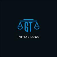 GT monogram initial logo with scales of justice icon design inspiration vector