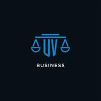 UV monogram initial logo with scales of justice icon design inspiration vector