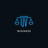 UV monogram initial logo with scales of justice icon design inspiration vector