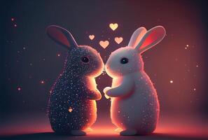 Rabbit couple with heart shape light background. Valentines day concept. photo