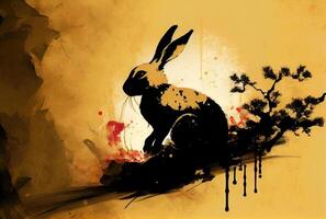 Rabbit in Chinese ink drawing style. photo