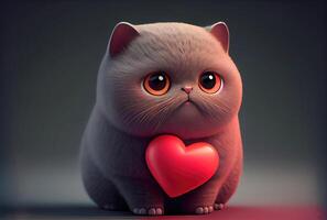 Cute kitten cat holding valentines day heart. photo