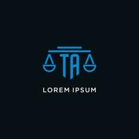 TA monogram initial logo with scales of justice icon design inspiration vector
