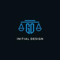 GO monogram initial logo with scales of justice icon design inspiration vector