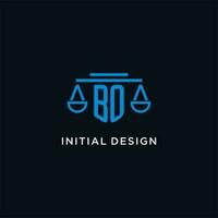 BO monogram initial logo with scales of justice icon design inspiration vector