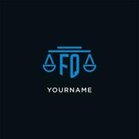 FQ monogram initial logo with scales of justice icon design inspiration vector