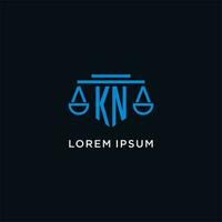 KN monogram initial logo with scales of justice icon design inspiration vector
