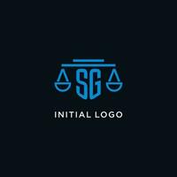 sg monograma inicial logo con escamas de justicia icono diseño inspiración vector
