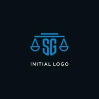 SG monogram initial logo with scales of justice icon design inspiration vector