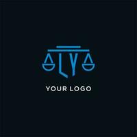 LY monogram initial logo with scales of justice icon design inspiration vector