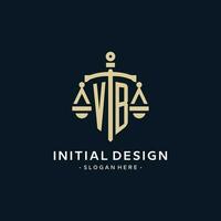 VB initial logo with scale of justice and shield icon vector