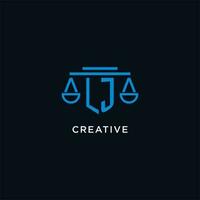 LJ monogram initial logo with scales of justice icon design inspiration vector