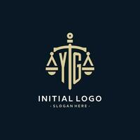 YG initial logo with scale of justice and shield icon vector