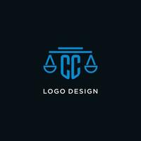 CC monogram initial logo with scales of justice icon design inspiration vector