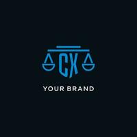 CX monogram initial logo with scales of justice icon design inspiration vector