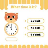 Learning time game on the clock. vector