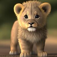 Cute tiny little lion cub , photo