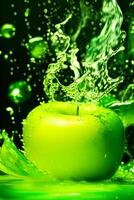 Flying a Apple slices with water splashing, photo