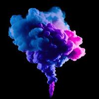 Neon blue and purple multicolored smoke puff cloud , photo