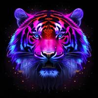 Light neon style art portrait of a tiger. photo