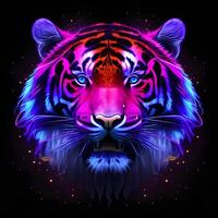 Light neon style art portrait of a tiger. photo