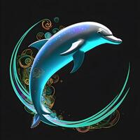 Light neon style art portrait of a dolphin, photo