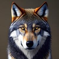 Face of a Wolf with a dark background. photo