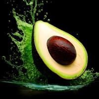 Amazing Avocado with water splash and drops isolated, photo