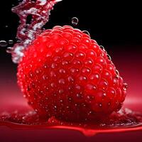 Amazing raspberrywith water splash and drops isolated, photo