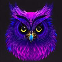 Light neon style art portrait of a owl, photo