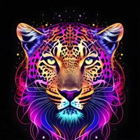 Light neon style art portrait of a leopard, photo