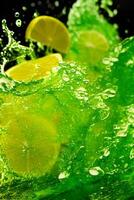 Flying a lime slices with water splashing, photo