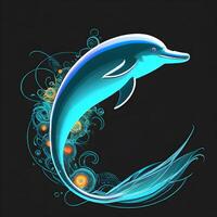 Light neon style art portrait of a dolphin, photo