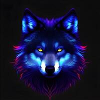 Light neon style art portrait of a wolf, photo