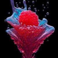 Amazing Raspberry with water splash and drops, photo