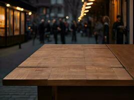 Empty wooden table top on blur restaurant background. photo