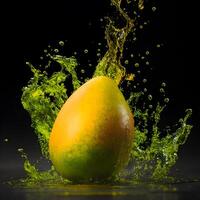 Amazing Mango with water splash and drops isolated, photo