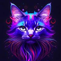 Light neon style art portrait of a cat, photo